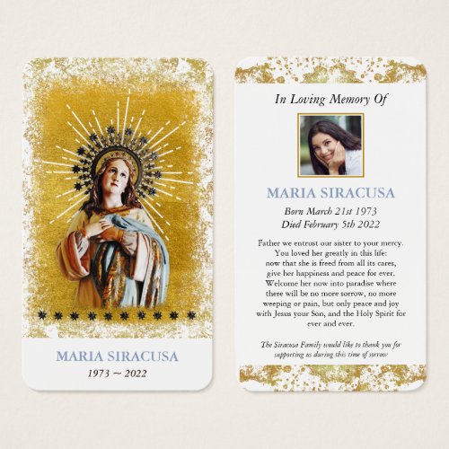 Virgin Mary Catholic Funeral Memorial Prayer Card