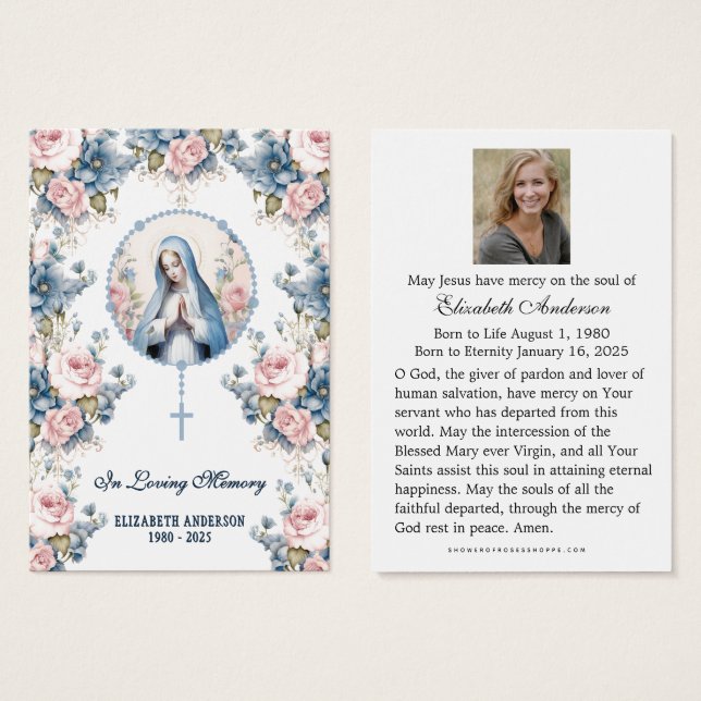 Virgin Mary Catholic Funeral Photo Holy Card - (Front & Back)