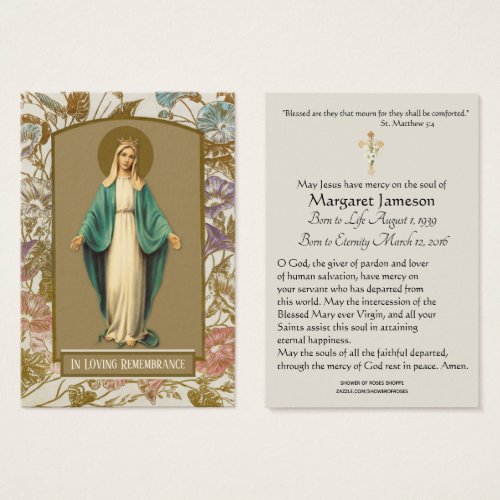 Virgin Mary Catholic Funeral Prayer Holy Card