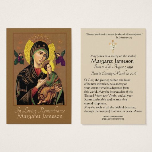 Virgin Mary Catholic Funeral Prayer Holy Card (Front & Back)