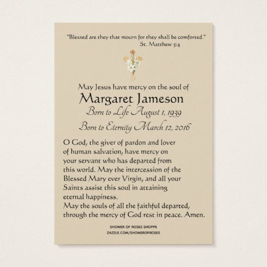 Virgin Mary Catholic Funeral Prayer Holy Card (Back)