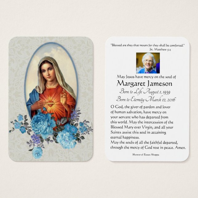 Virgin Mary Catholic Funeral Prayer Memorial Card (Front & Back)