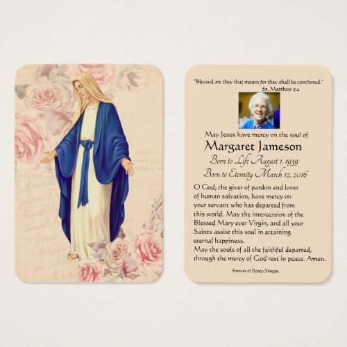Virgin Mary Catholic Funeral Prayer Memorial Card