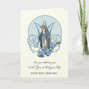 Virgin Mary Catholic Nun Religious Life Floral Holiday Card