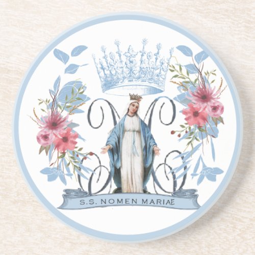 Virgin Mary Catholic Religious Mother Mary Floral Coaster