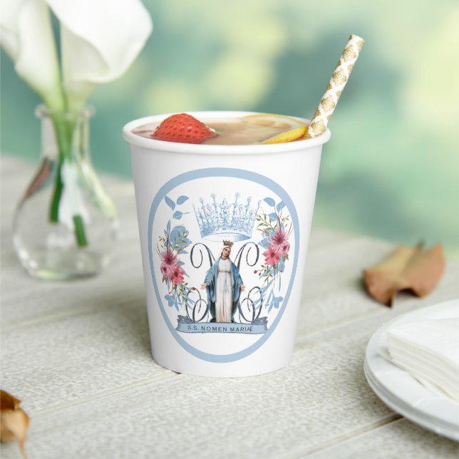Virgin Mary Catholic Religious Mother Mary Floral  Paper Cups (Insitu)