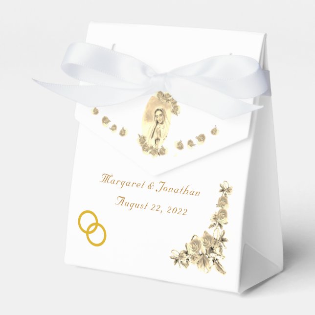 Virgin Mary Catholic Sepia Wedding Favor Boxes (Front Side)