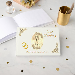Virgin Mary Catholic Sepia Wedding Guest Book