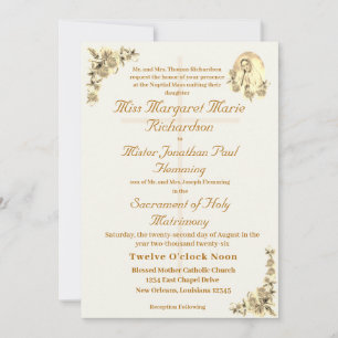 Virgin Mary Catholic Sepia Wedding Invitation