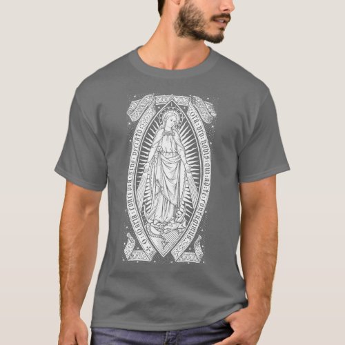 Virgin Mary Catholic Vintage Engraving T_Shirt