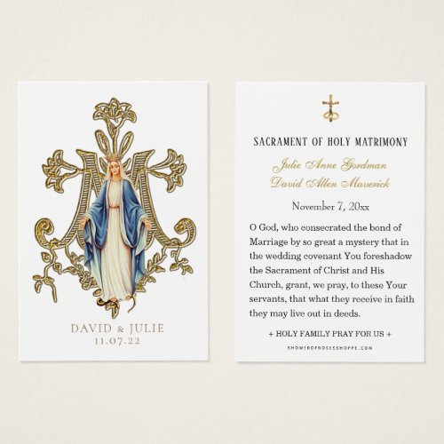 Virgin Mary Catholic Wedding Holy Card 