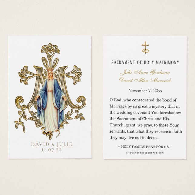 Virgin Mary Catholic Wedding Holy Card  (Front & Back)