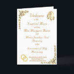 Virgin Mary Catholic Wedding Program<br><div class="desc">Design cover features a pure white background to elegant sepia-colored text. Names and event are displayed in an elegant Nuptial font. Top right corner features the image of Our Lady of Fatima as an oval and bordered by the likeness of delicate roses and greenery. The faint image of a cross...</div>