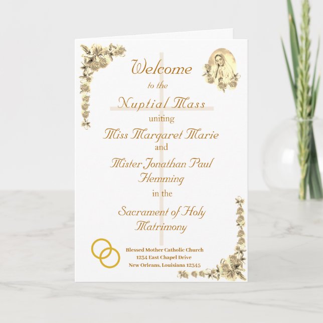 Virgin Mary Catholic Wedding Program (Front)