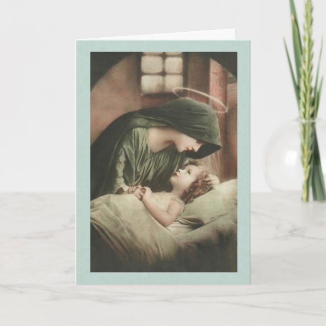 Virgin Mary comforting Child in bed GET WELL Card (Front)