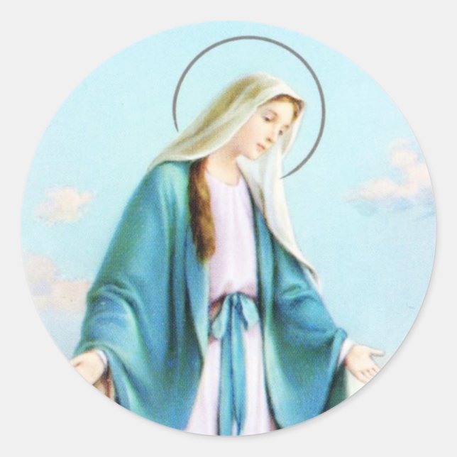 Virgin Mary Crescent Moon Classic Round Sticker (Front)