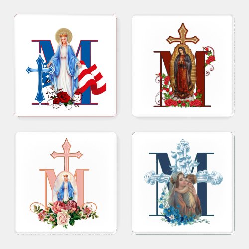 VIRGIN MARY CROSSES  RELIGIOUS CATHOLIC ROSES COASTER SET