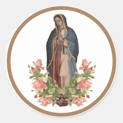 Virgin Mary de Guadalupe Roses Religious Classic Round Sticker