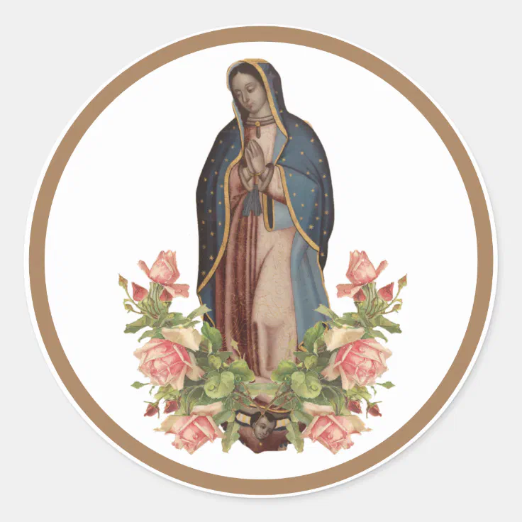 Virgin Mary de Guadalupe Roses Religious Classic Round Sticker | Zazzle