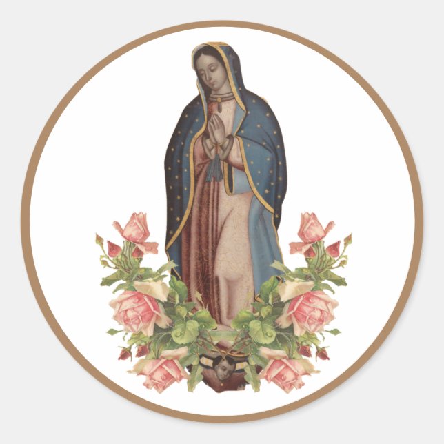 Virgin Mary de Guadalupe Roses Religious Classic Round Sticker (Front)