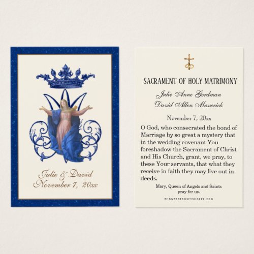 Virgin Mary  Elegant Blue Wedding Favor Card 