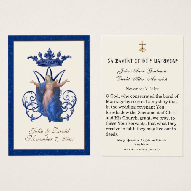 Virgin Mary  Elegant Blue Wedding Favor Card  (Front & Back)