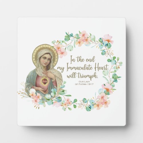 Virgin Mary Fatima Catholic Religious  Floral Plaque