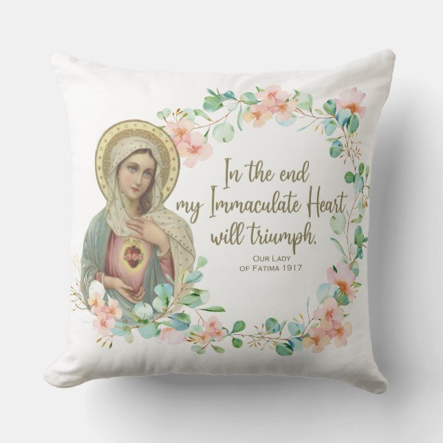 Virgin Mary Fatima Catholic Religious  Floral Throw Pillow (Front)
