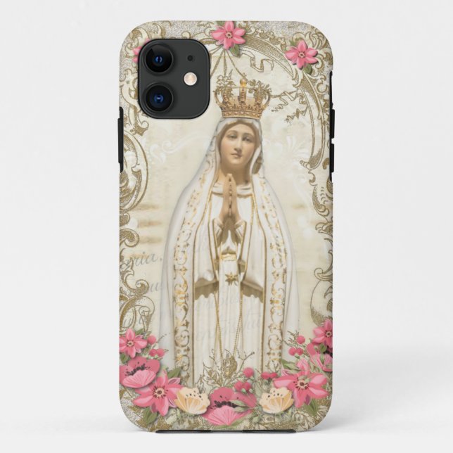 Virgin Mary Fatima Holy Rosary Religious Floral Case-Mate iPhone Case (Back)