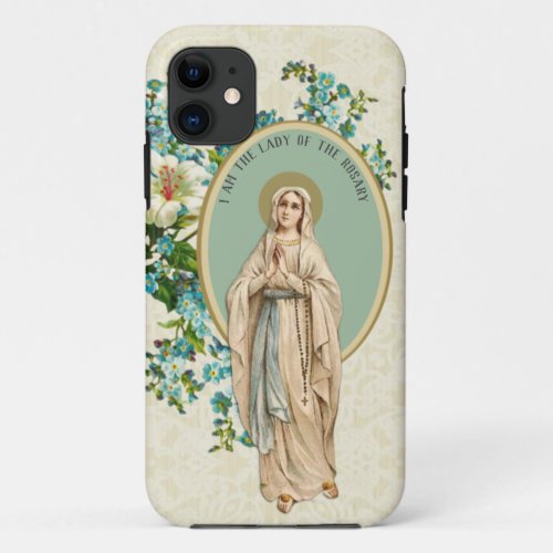 Virgin Mary Fatima Holy Rosary Religious Floral iPhone 11 Case