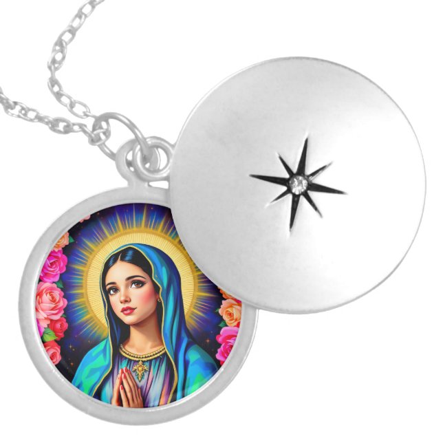 Virgin Mary First Communion Cute Girl's Locket Necklace (Front)