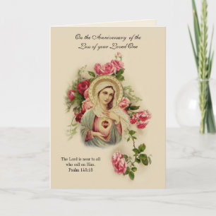 Virgin Mary Floral Anniversary of Death Loved One Card
