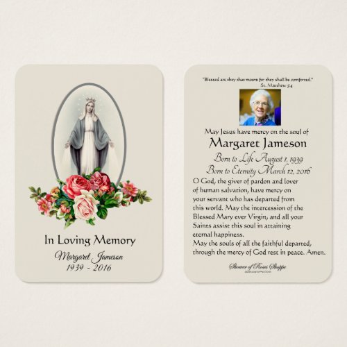 Virgin Mary Floral Funeral Memorial Holy Card _