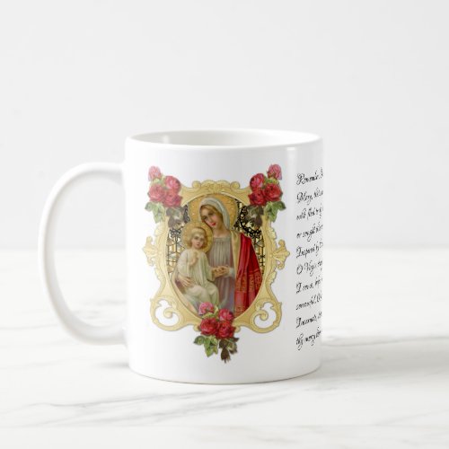 Virgin Mary Floral Jesus Memorare Prayer  Coffee Mug