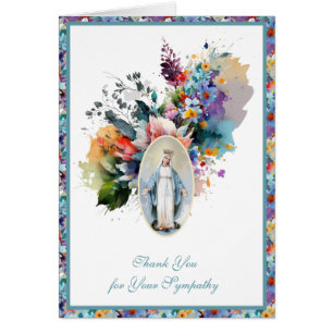 Virgin Mary Floral  Religious Funeral Condolence Cards