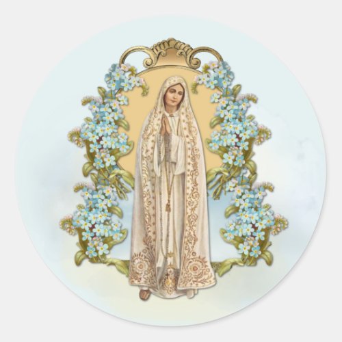 Virgin Mary Floral Religious Lady Of Fatima Classi Classic Round Sticker