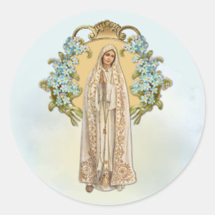 Virgin Mary Floral Religious Lady Of Fatima Classic Round Sticker