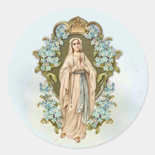 Virgin Mary Floral Religious Lady of Lourdes Classic Round Sticker