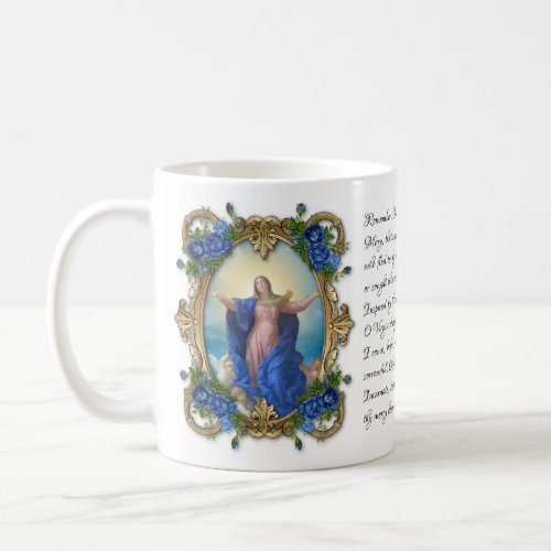Virgin Mary Floral religious Memorare Prayer   Coffee Mug