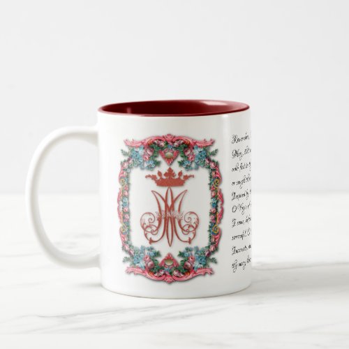 Virgin Mary Floral religious Memorare Prayer  Two_Tone Coffee Mug