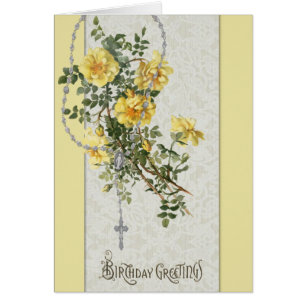 Virgin Mary Floral Rosary Birthday Religious Cards