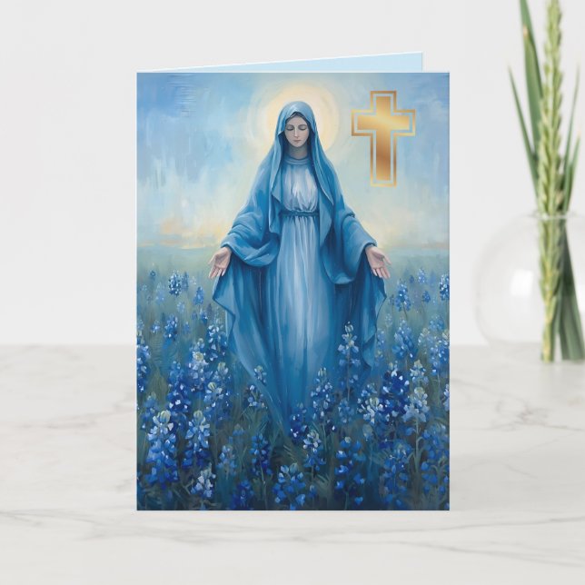 VIrgin Mary Floral Sympathy Folded Greeting Card (Front)