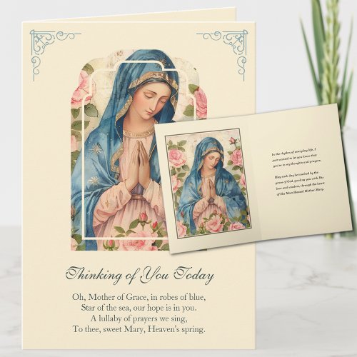 Virgin Mary Floral Thinking of You Prayer Card