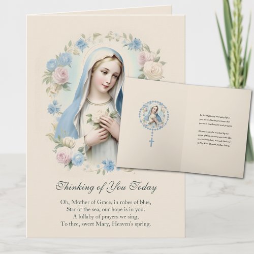 Virgin Mary Floral Thinking of You Prayer Card