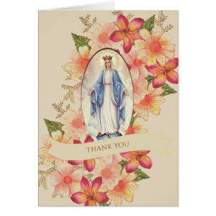 Virgin Mary Flowers Catholic Condolence Thank You Cards