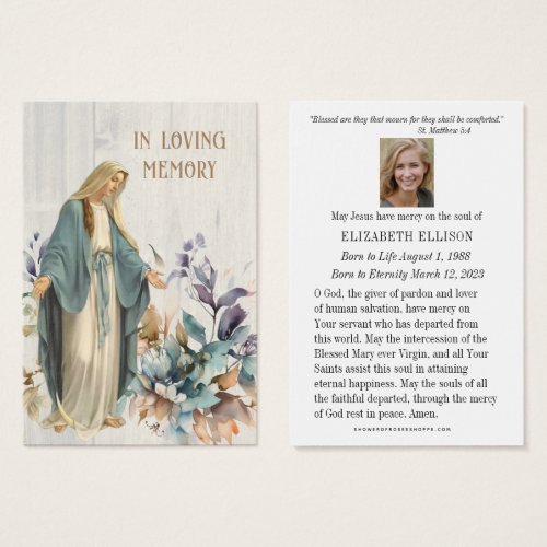 Virgin Mary Funeral Memorial Prayer Card
