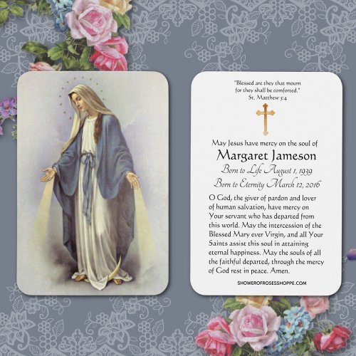 Virgin Mary Funeral Memorial Prayer Holy Card _