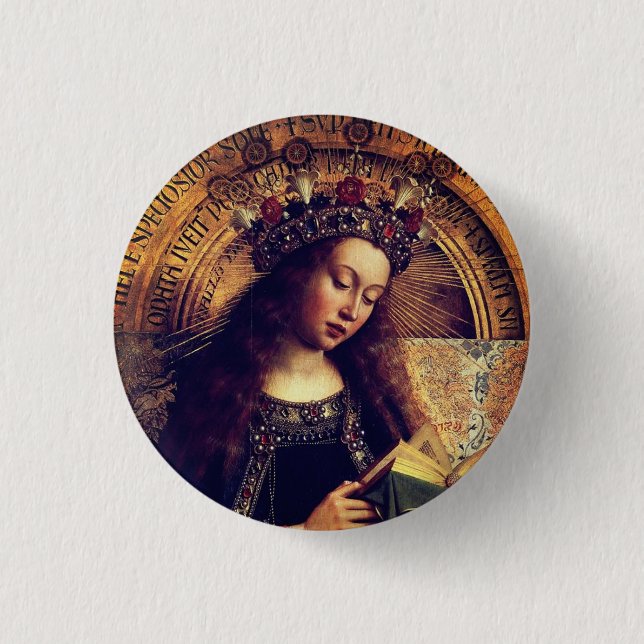 Virgin Mary -  Ghent Altarpiece by Jan van Eyck Button (Front)