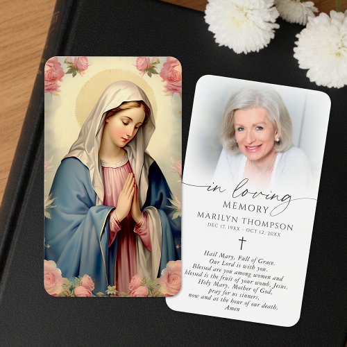 Virgin Mary Hail Mary Photo Memorial Prayer Cards