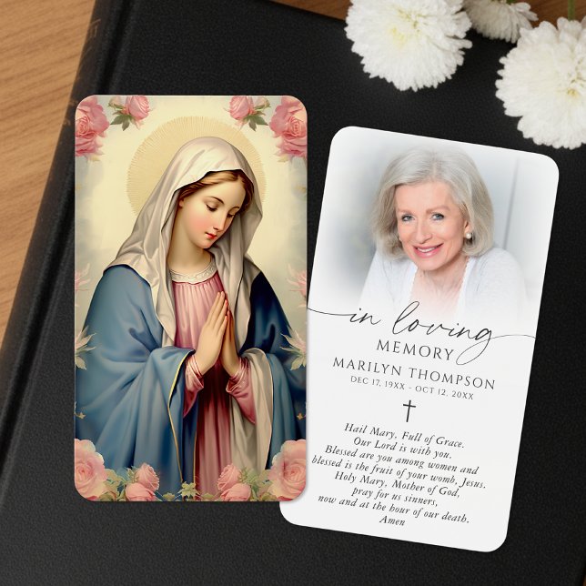 Virgin Mary Hail Mary Photo Memorial Prayer Cards (Creator Uploaded)
